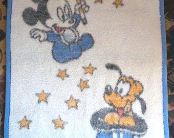 Mickey & Pluto Disney Sorceror&#39;s Apprentice Vintage Baby Blanket/Throw Reversible Biederlack Co. - COZY!