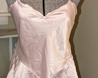 SALE!!! Baby Pink Satin Teddie Shortie Nightie & Matching Tank Top Lingerie ~ Vintage Sasoon with Rosettes ~ Size Small