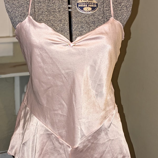 SALE!!! Baby Pink Satin Teddie Shortie Nightie & Matching Tank Top Lingerie ~ Vintage Sasoon with Rosettes ~ Size Small
