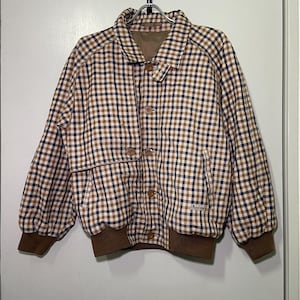 Vintage Aquascutum House Check Wool Jacket 90s – Classic British Checkered Wool Coat Medium Large Rare