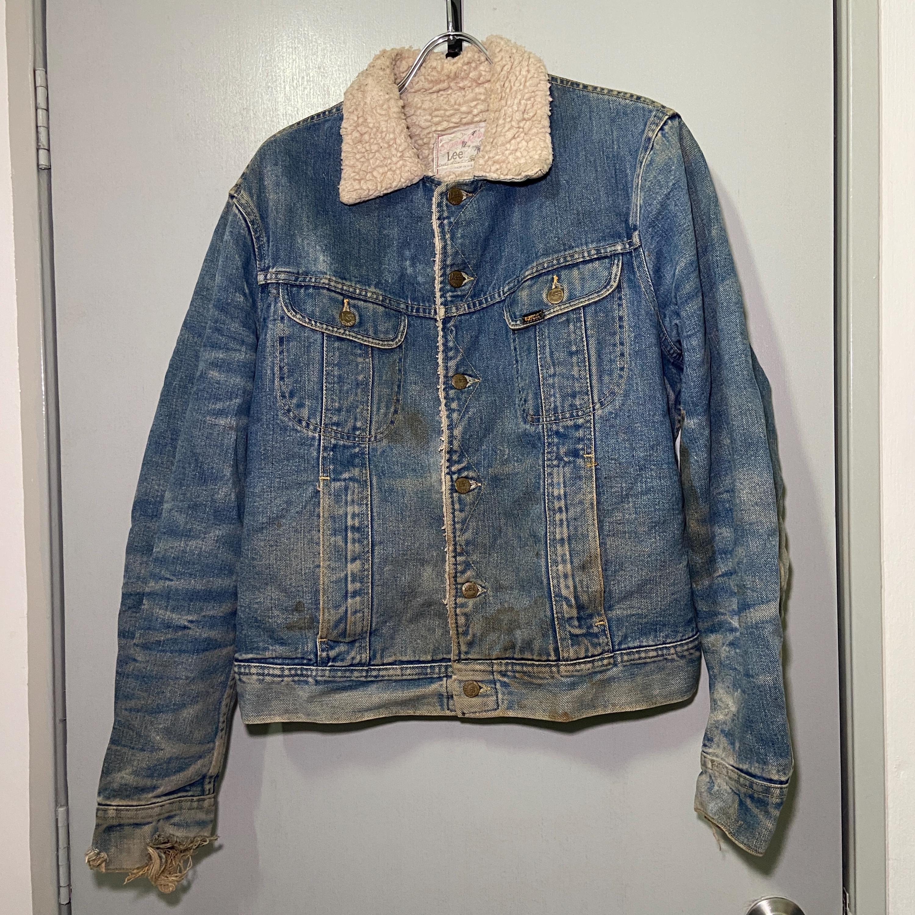 Jaqueta jeans vintage Lee Storm Rider dos anos 70, forro de sherpa