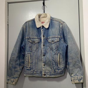 Vintage 80er Jahre Levi&#39;s Sherpa Lined Denim Trucker Jacke Größe 42R USA Made