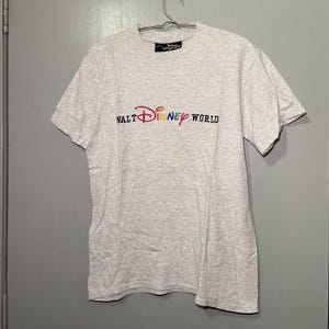 Pu&ograve; includere: Una maglietta grigia con un logo Walt Disney World ricamato a colori.