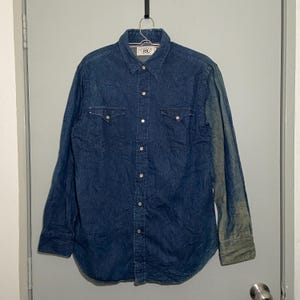 RRL RALPH LAUREN Western Denim Shirt Tops Men Size L dark blue White Tag Cotton Double rl