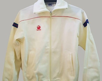 Sz. S | Vintage ASICS TIGER Red & White Striped Arm Triple Knit