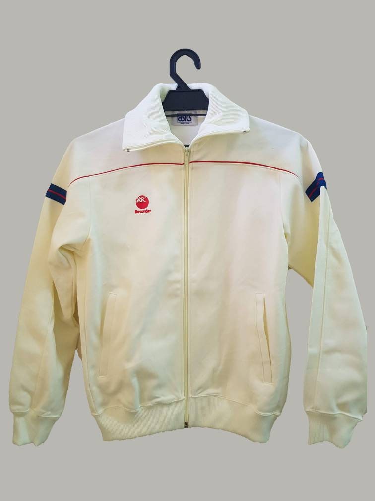 Vintage Asics Recorder White Track Jacket Made in Japan Size Small 