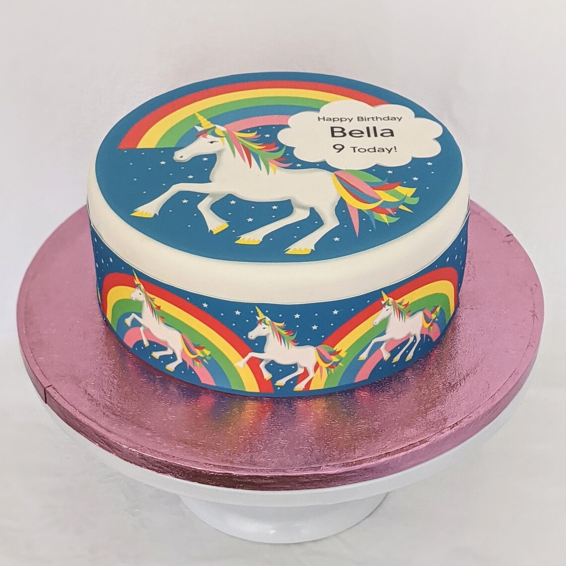 Unicorn/rainbow personalised fondant/icing cake topper Etsy