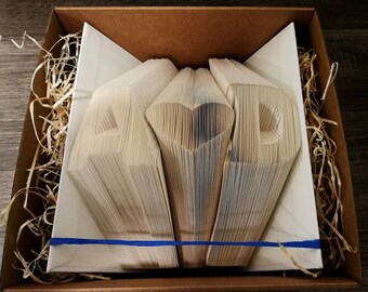 Folded Book Art - Personalized Gift Folded Book Art Initials  - Gift For Her/Him Special Occasions Book Folding Custom Anniversary Gift