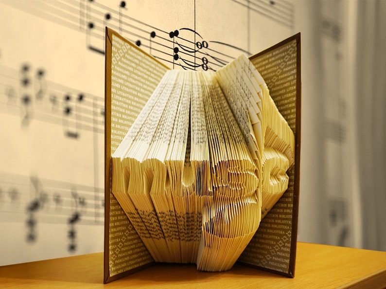 Folded book art Music Teacher Gift Music Note Music Fan Piano Teacher Gift Music Book Sculpture 100 days of school amazing gift image 1