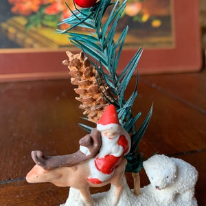 Vintage Santa on Reindeer with Polar Bear Cub