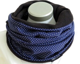 Loop Schlauchschal Punkte Fleece blau-weiß Schal dots Kuschelschal Kuschelloop Handarbeit Loopschal