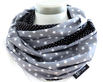 Loop Schlauchschal Sterne + Punkte Baumwolle Wendeloop Pünktchen dots stars grau weiß schwarz