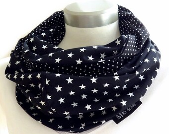 Loop Schlauchschal Sterne + Punkte Baumwolle Wendeloop Pünktchen dots stars Baumwollloop schwarz-weiß