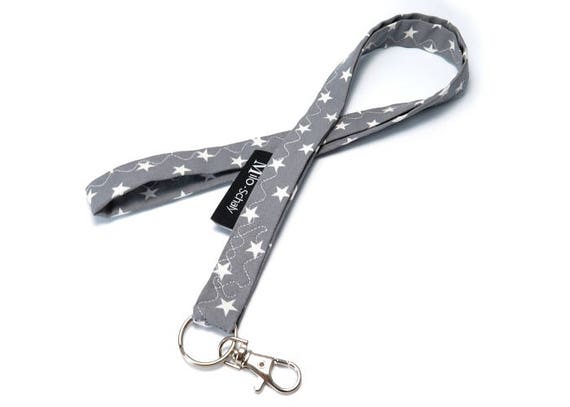 Schlüsselband lang dots grau-weiß Punkte Karabiner Handarbeit Pünktchen Dawanda