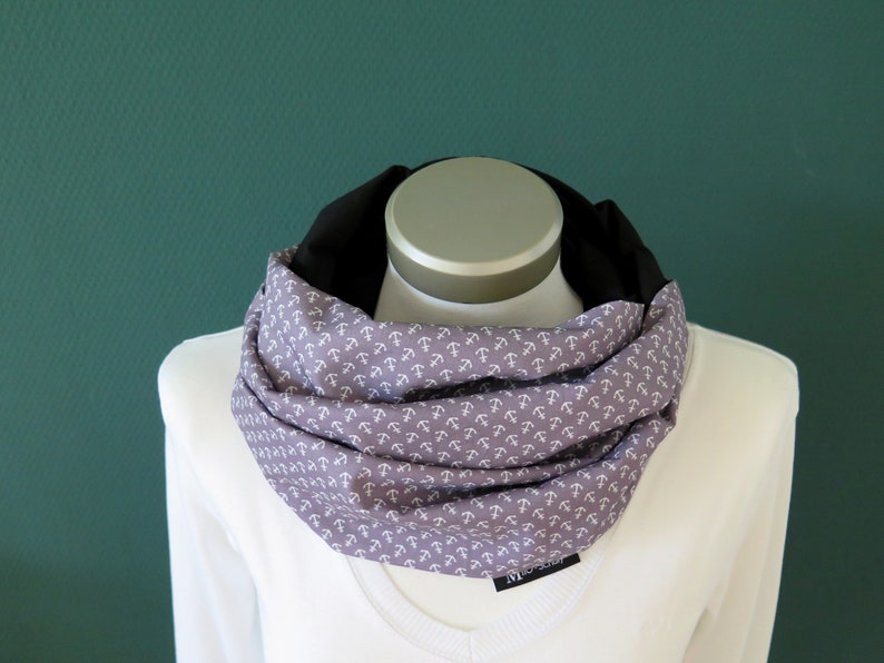 Loopschal Meliert Schlauchschal Mit Anker Ancherchen Muster Maritim Metallic-Silber-Aufdruck Glanz Schal Rundschal Weich Soft Anchor (Altrosa