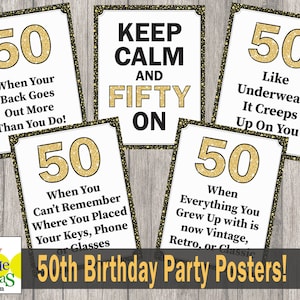 Funny Birthday Party Decorations, 50th Happy Birthday Posters, Signs, 50th Birthday Quotes, Office Party, Printable Jokes, Pranks, Gags