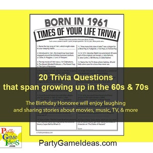 Born In 1971 Trivia Game Printable 50th Birthday Party Trivia Etsy