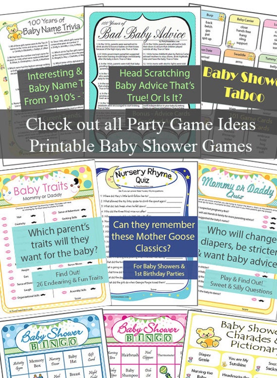 Blue White 25 GAME CARDS & GREAT FUN CHARADES-Baby Shower Party Game Pink 