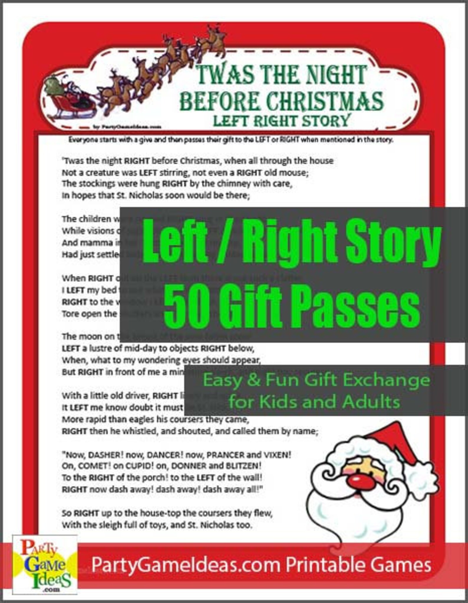 Twas the Night Before Christmas Left Right Story Printable Left Right