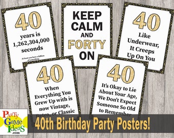 Decoraciones divertidas para fiestas de cumpleaños, carteles de feliz cumpleaños número 40, letreros de cumpleaños, ideas para el 40 cumpleaños, frases de cumpleaños, fiesta de oficina, imprimibles