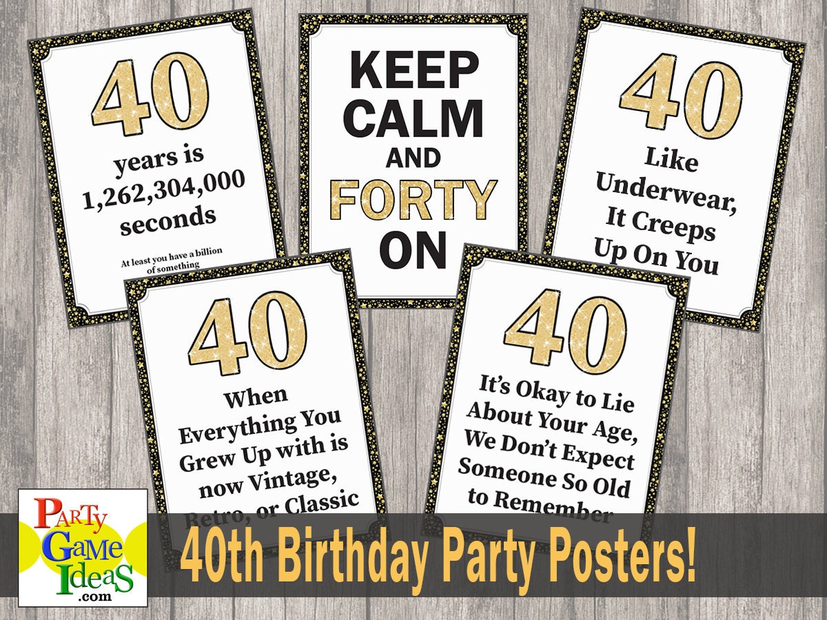 Funny Birthday Party Decorations, 40th Happy Birthday Posters, Birthday