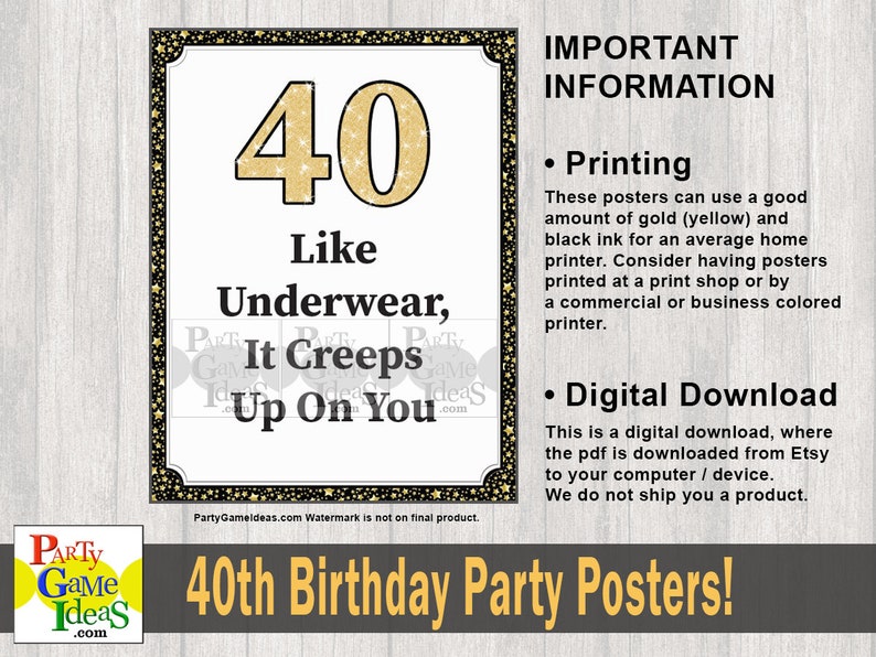 Funny Birthday Party Decorations, 40th Happy Birthday Posters, Birthday