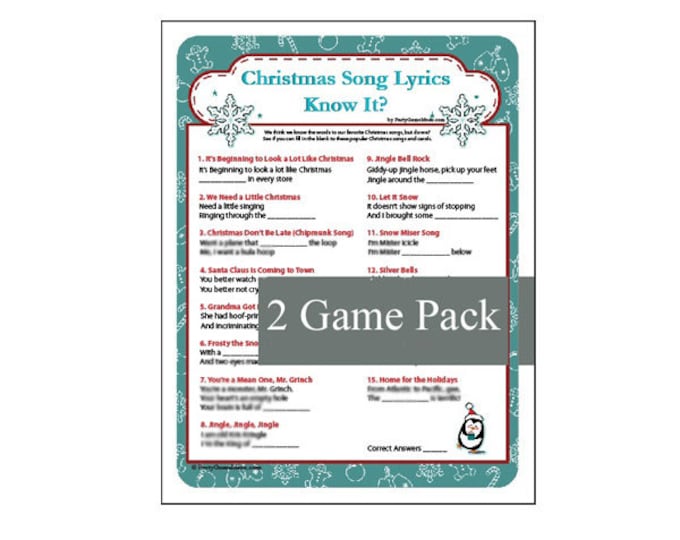 Christmas Song Lyrics Know It Holiday Game Christmas Party Lyrics Game