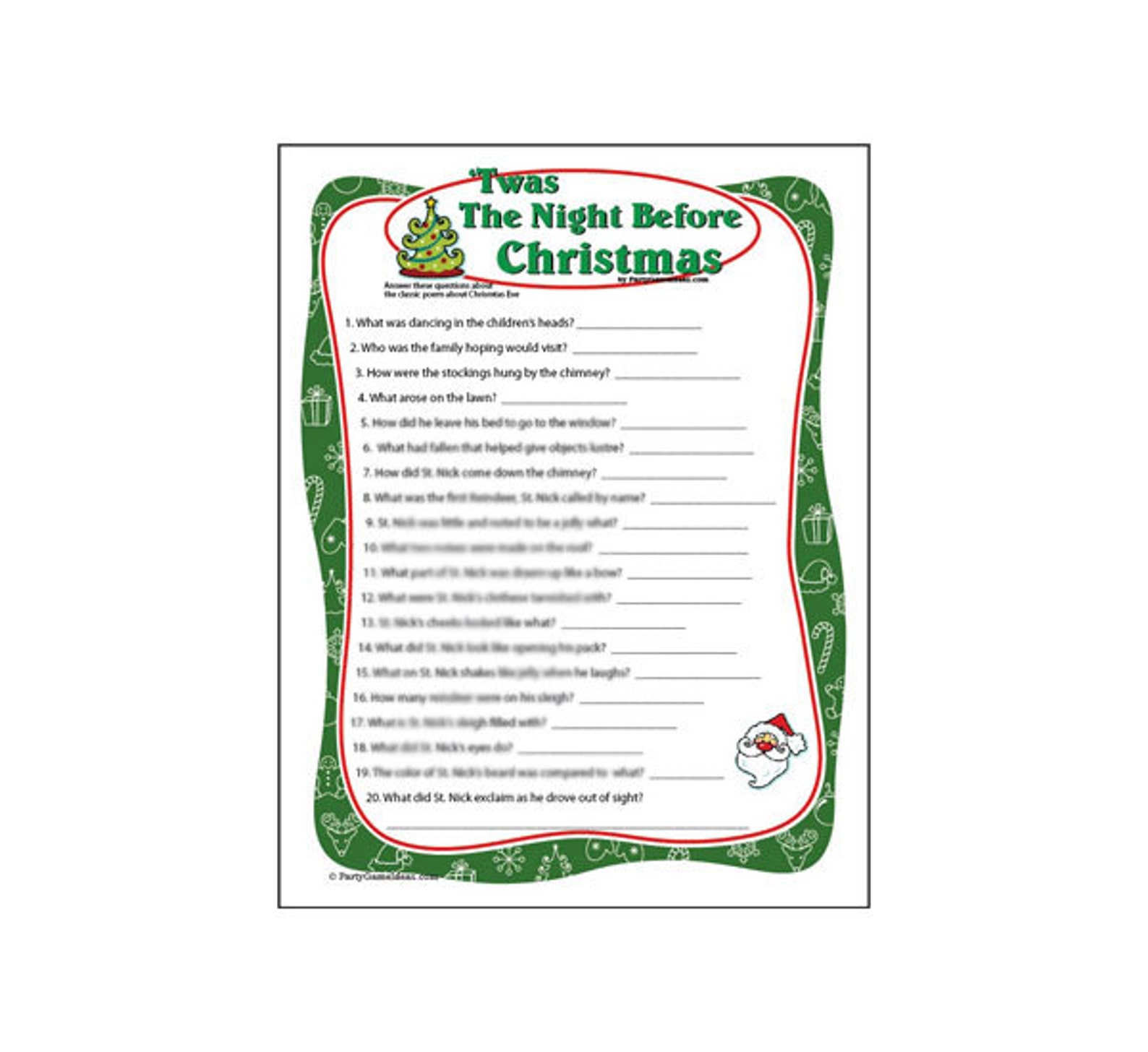 Twas the Night Before Christmas Trivia Game Christmas Eve Game Night