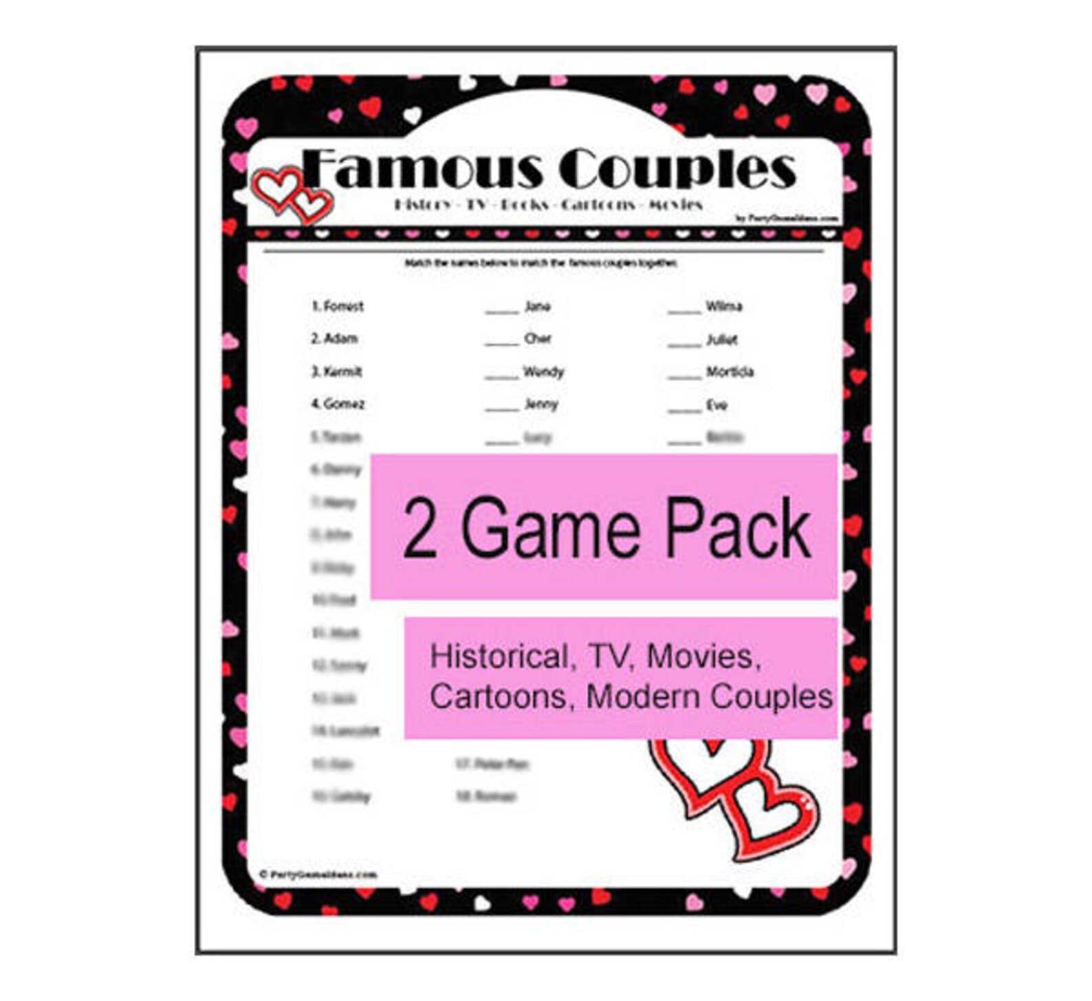 Printable Famous Couples Game Wedding &amp; Bridal Shower Games - Etsy