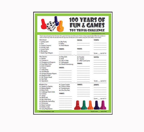 Toy Trivia Game 100 Years of Fun & Games Over the Hill Etsy