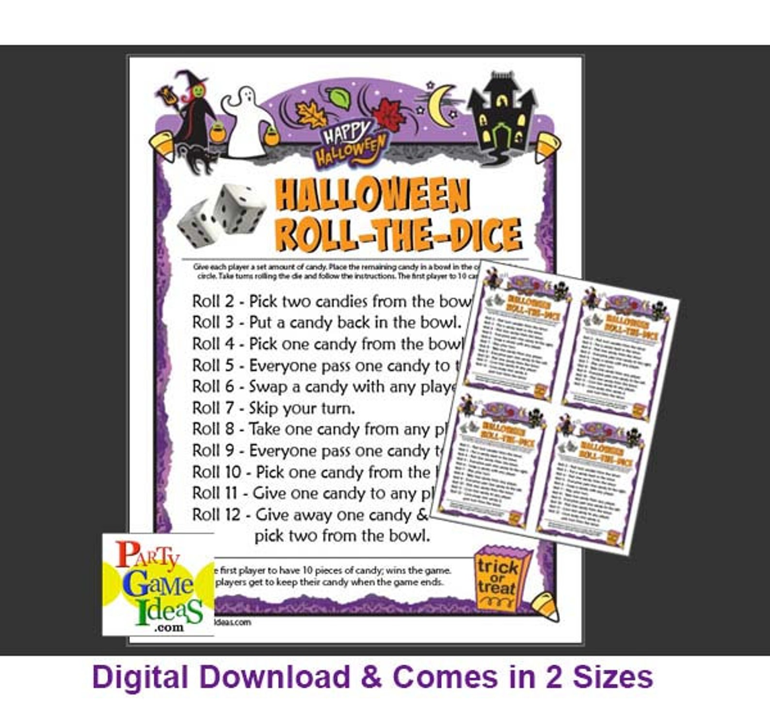 Halloween Roll the Dice Game Printable Halloween Party Game for Kids