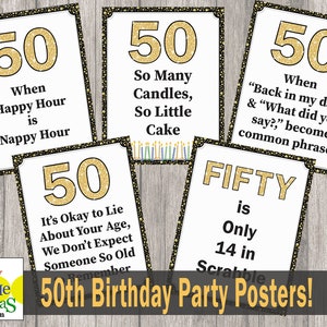 50th Birthday Party Decorations, Happy Birthday Posters, Jokes, Pranks, Gags Signs, Printable 50th Birthday Quotes, Signs for Home & Office