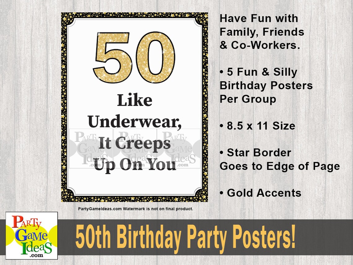Funny Birthday Party Decorations 50th Happy Birthday Posters Etsy