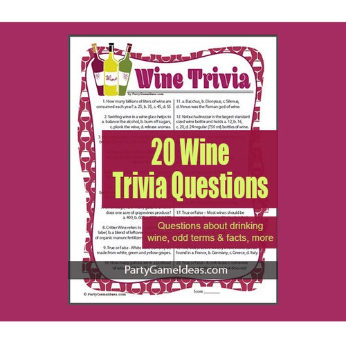 Wine Trivia Game Printable 20 Wine Trivia Questions. Wine - Etsy