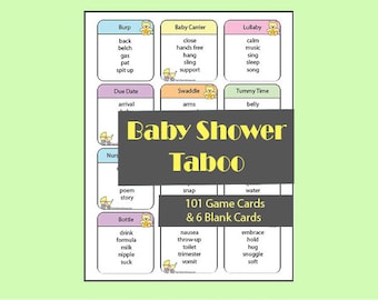 101 Baby Shower Tabu Karten - lustiges druckbares Baby Shower Tabu Spiel - ideal auch für Co-Ed Duschen