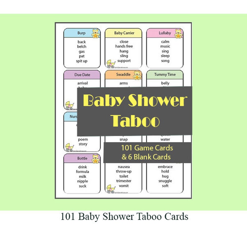 101 Baby Shower Taboo Cards - Fun Printable Baby Shower Taboo Game ...
