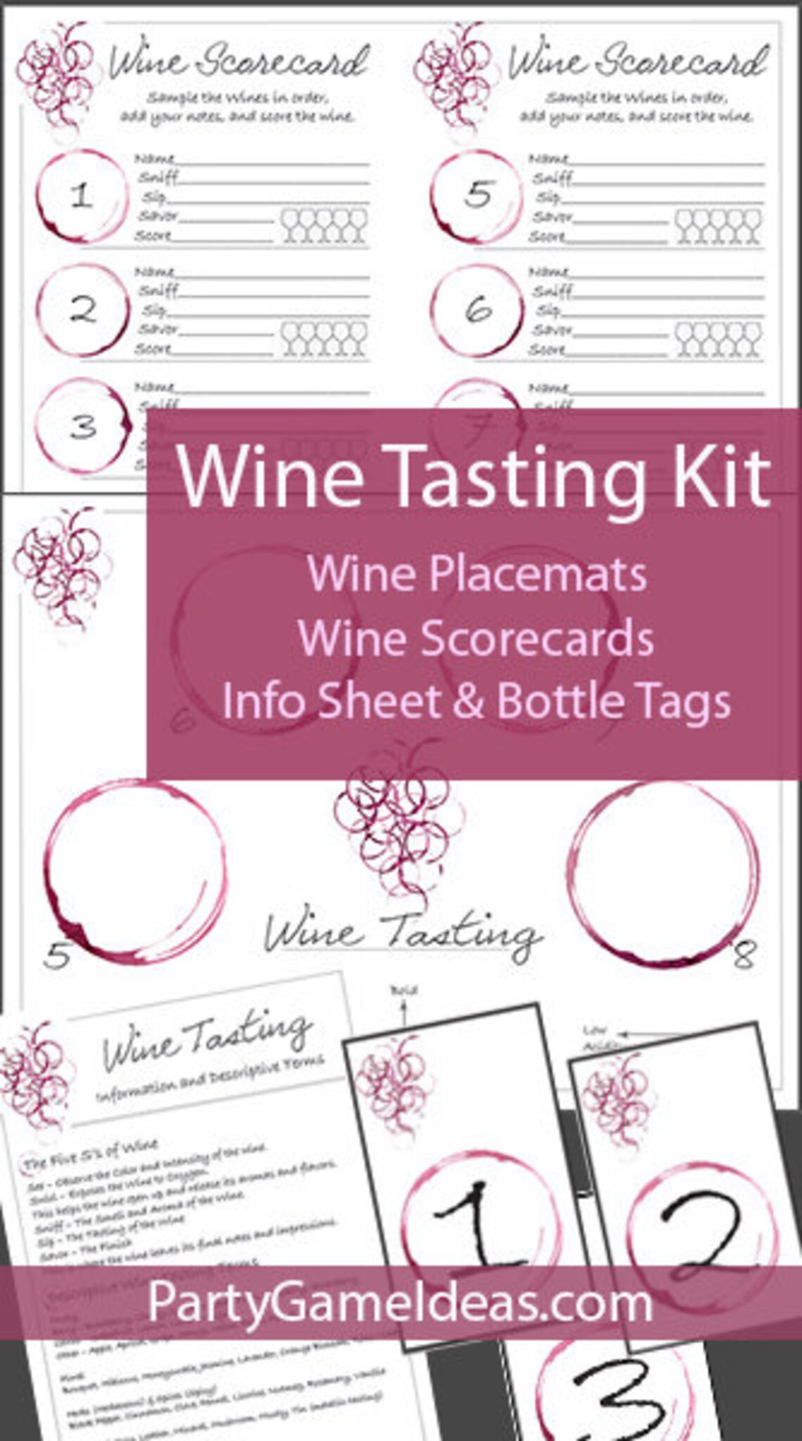 Wine Tasting Party Kit - Printable Wine Tastings Placemats, Rating ...