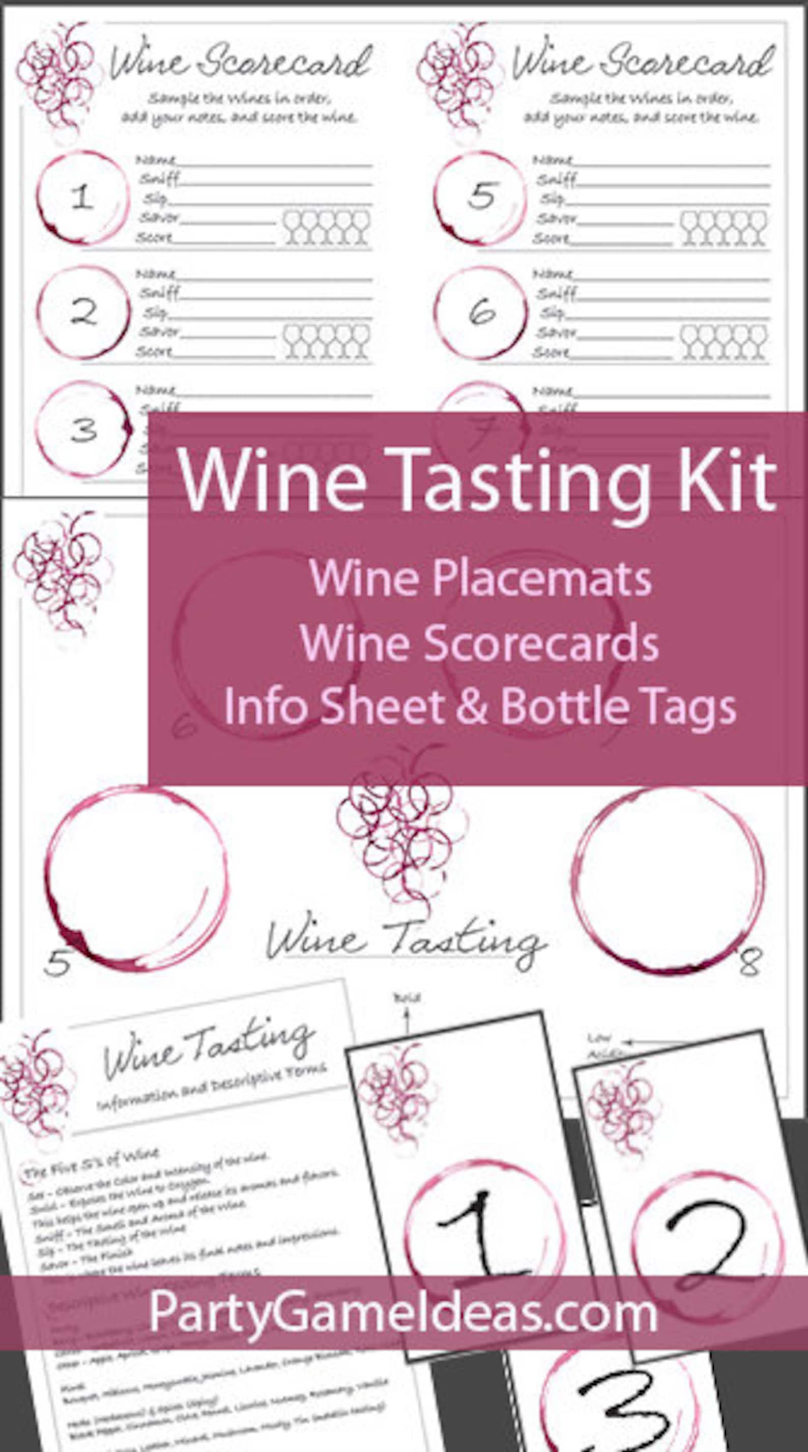 Wine Tasting Party Kit Printable Wine Tastings Placemats, Rating Cards