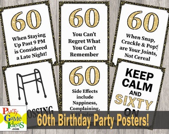 60th Birthday Party Posters, Happy Birthday Prank Signs, Jokes & Gags Printable 60th Birthday Posters, Funny Sixtieth Birthday Posters