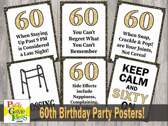 60th Birthday Party Posters, Happy Birthday Prank Signs, Jokes & Gags Printable 60th Birthday Posters, Funny Sixtieth Birthday Posters