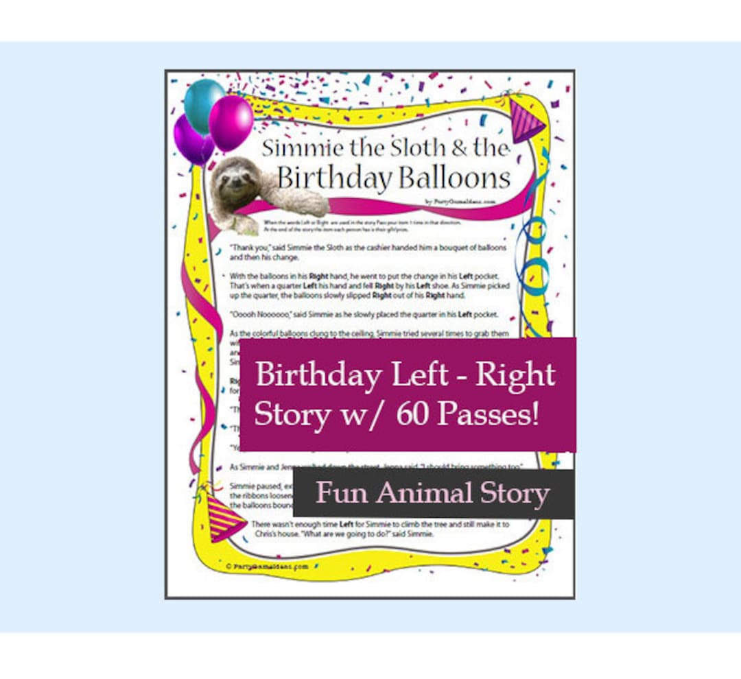 Printable Birthday Left Right Game - Sloth &amp; the Birthday Balloons ...