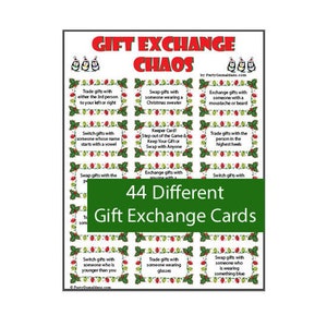 Gift Exchange Chaos - 44 Christmas Gift Exchange Cards for Holiday & Christmas Parties. Printable Christmas Gift Exchange - Swap Game