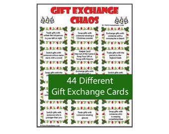 Gift Exchange Chaos - 44 Christmas Gift Exchange Cards for Holiday & Christmas Parties. Printable Christmas Gift Exchange - Swap Game
