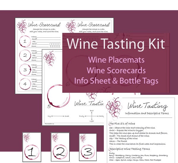 Wine Tasting Party Kit Printable Wine Tastings Placemats, Rating Cards