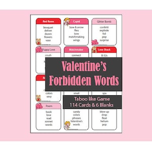 114 Valentinstag verbotene Worte Spiel - Valentinstag Party Spiel wie Tabu - druckbare Partyspiel Karten, Spaß Valentinstag Tabu wie Spiel