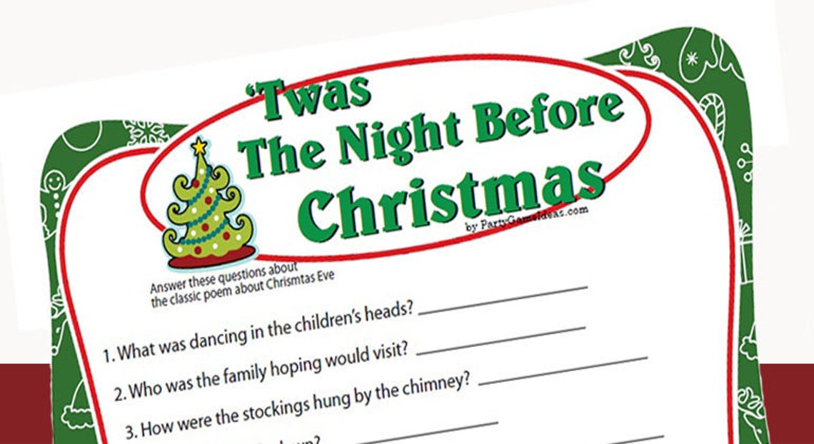 Twas the Night Before Christmas Trivia Game Christmas Eve Game Night
