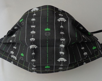 Space Invaders gezichtsmasker, 100% katoen, verstelbare oorlussen