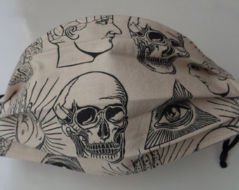 Skulls & Symbols Illuminati 100% katoenen gezichtsmasker, verstelbare oorlussen