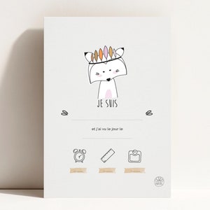 Póster Nacimiento A4 Animal Boho • Para personalizar • Póster de nacimiento • Decoración habitación infantil