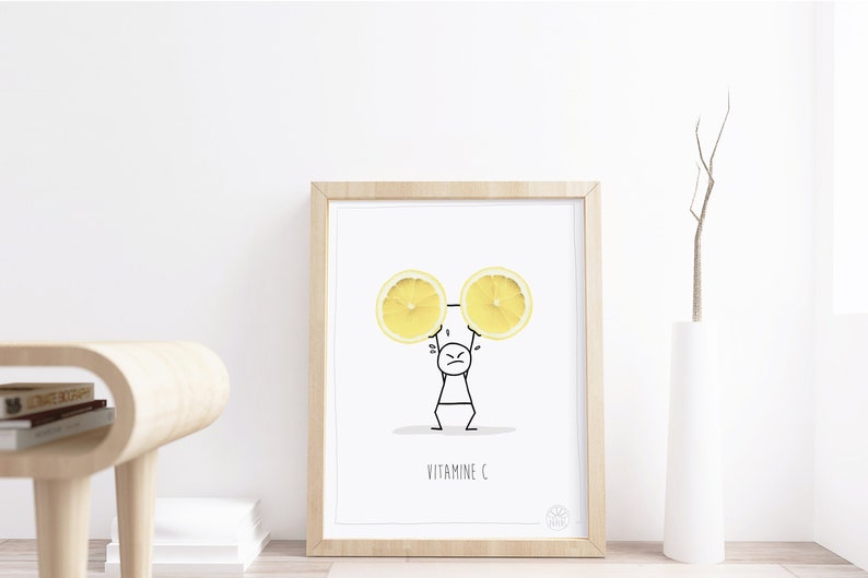 Poster 20x30 inch or 8x12 inch VitamineC Monsieur Citron Poster InsidePapers Humor and funny illustration Minimalist Style image 1